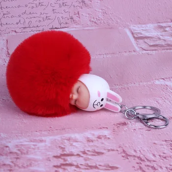 

New 10pcs\lot New Cartoon Doll Head Rabbit Ear Keychain Rabbit Fur Ball Bag Hanging Accessories Wholesale