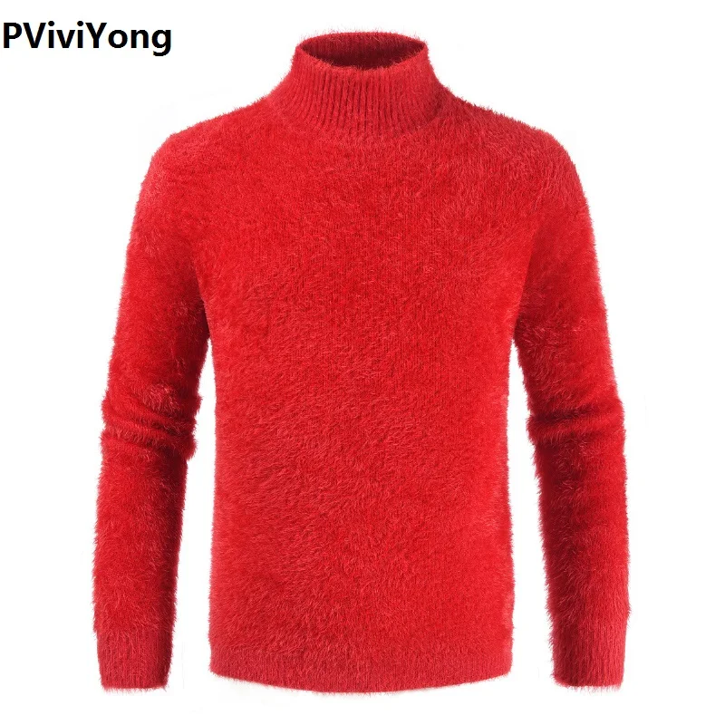 PViviYong Новое поступление осенний высококачественный мужской свитер с принтом и высоким воротником, мужские повседневные тонкие пуловеры 316 - Цвет: Красный