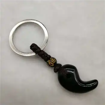 

Drop Shipping keychain Natural Black obsidian keychain crystal accessories lanyard Amulet keychain fashion jewelry wholesale