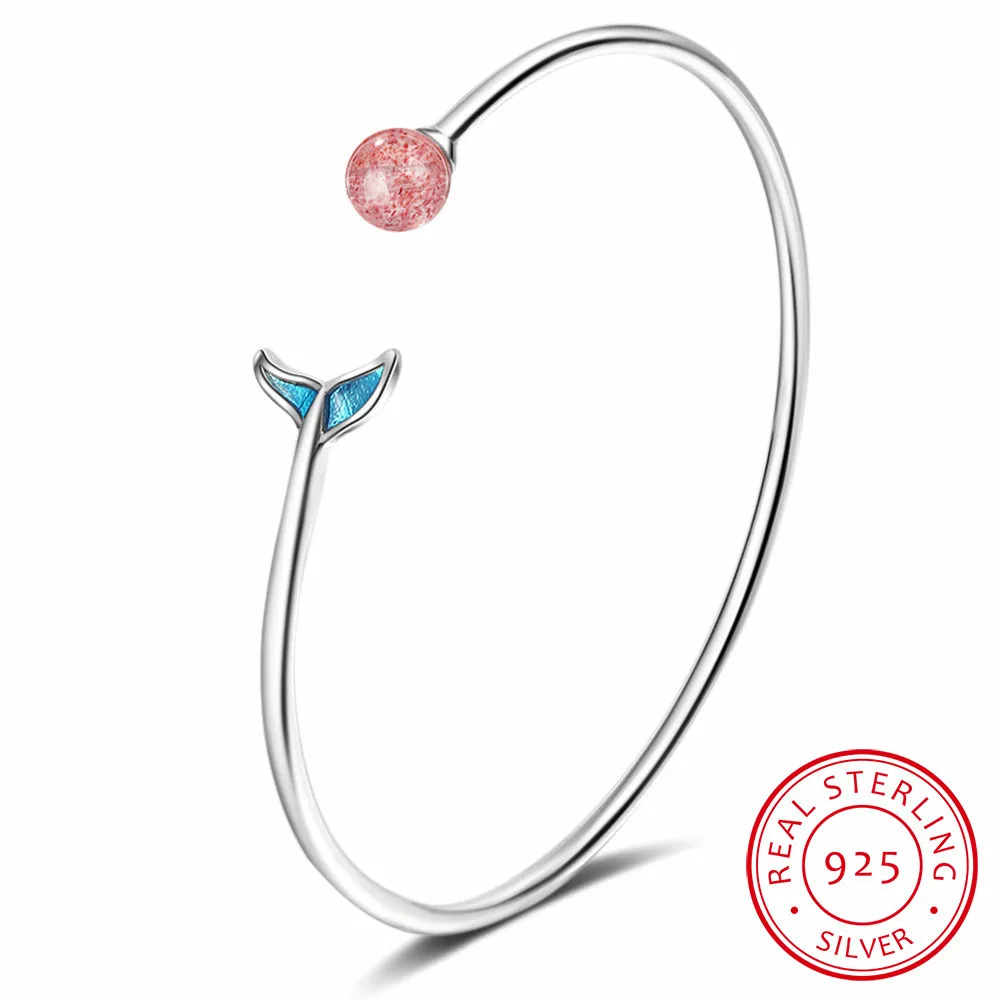 

925 Sterling Silver Adjustable Strawberry Crystal Mermaid Charm Bracelet & Bangle For Women Gift Prevent Allergy Femme Jewelry