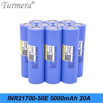 

Turmera 21700 5000mAh Battery INR21700-50E 20A Discharge Current for Flashlight Battery E-Bike 36V 48V 60V and E-Cigarette Mod