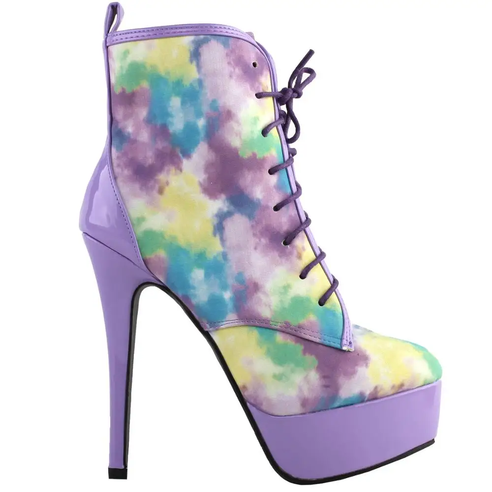 

LF80882 SHOW STORY Retro Purple Lace-Up Platform Stiletto High Heels Ankle Boot Bootie