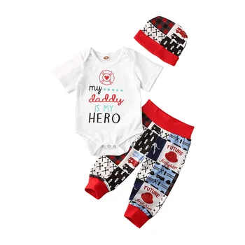 

3pcs Newborn Baby Boy Girl Clothing Set Letter Print Romper Pants Hat Outfits Set Clothes Father's Day Boys Suit