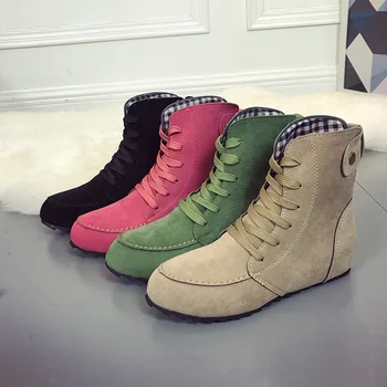 

Shoes Woman Flat Ankle Snow Motorcycle Boots Female Suede Leather Lace-Up Rubber Winter Boots Women Botas Mujer Snow Boots H76