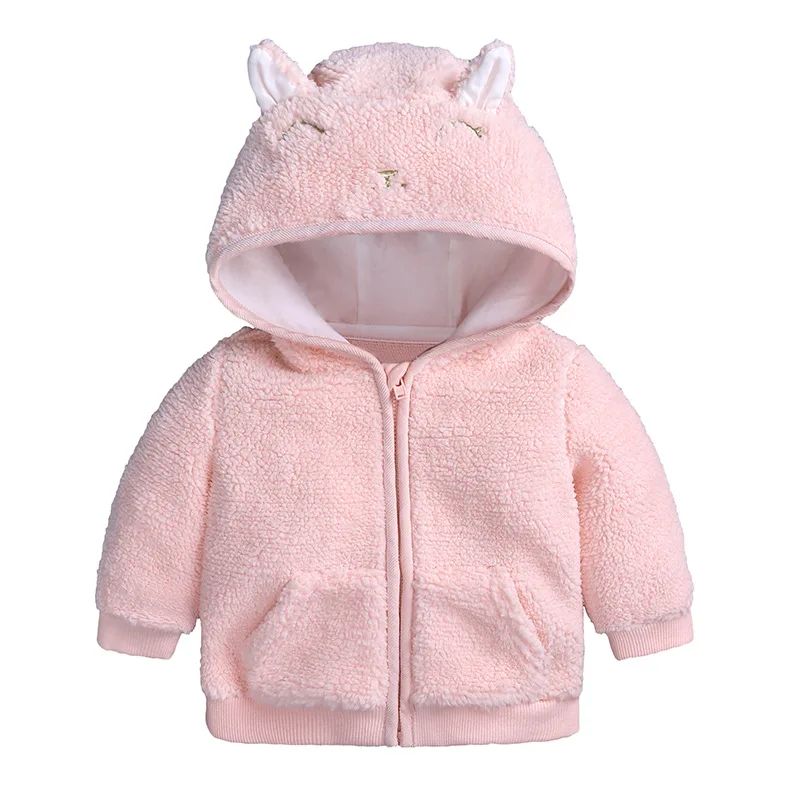 Oeak верхняя одежда для холодной зимы; пуловер с капюшоном и ушками животных; топы для новорожденных; теплая одежда с длинными рукавами для маленьких мальчиков и девочек - Цвет: pink