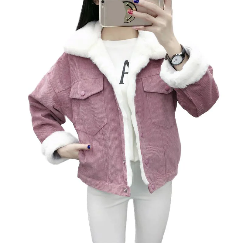 Idopy Cute Women`s Boyfriend Style Denim Jacket Fleece Lined Winter Thermal Warm Jeans Jacket and Coat Fur Collar For Female