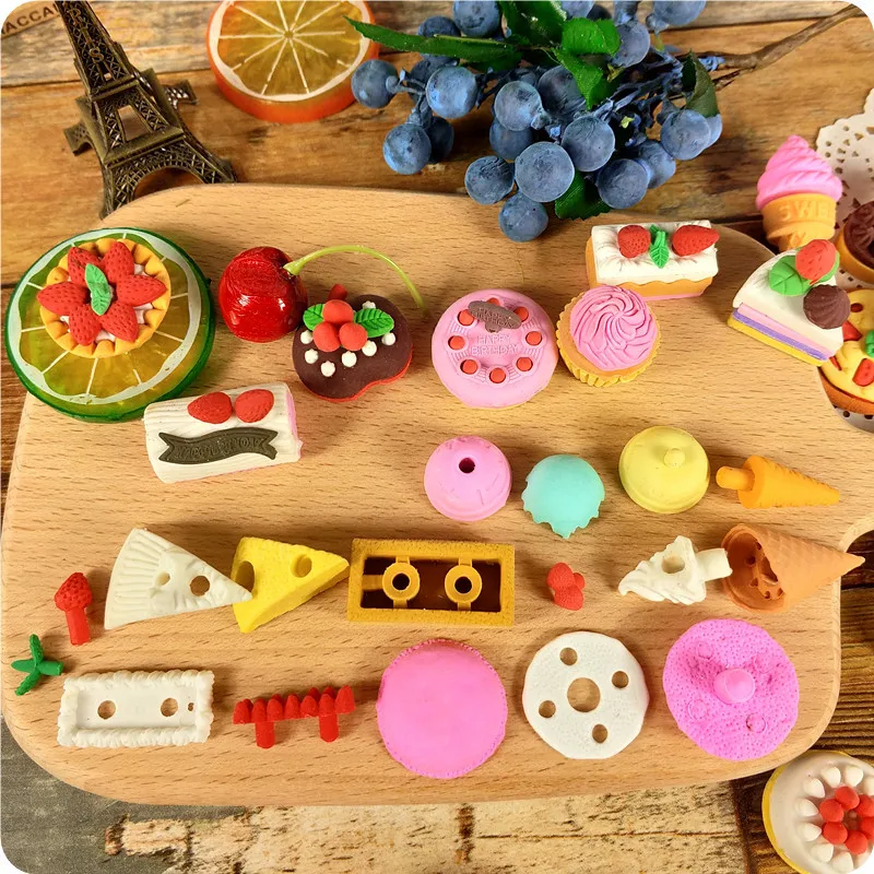 Pencil Eraser Eraser Pen Retractable Eraser Kneadable Eraser Eraser Refillable Pen Biscuit Eraser Plasticine Eraser 25 Pcs Creative Cake Dessert Snack Eraser Independent Packaging Detachable Rubber Student Prize Stationery