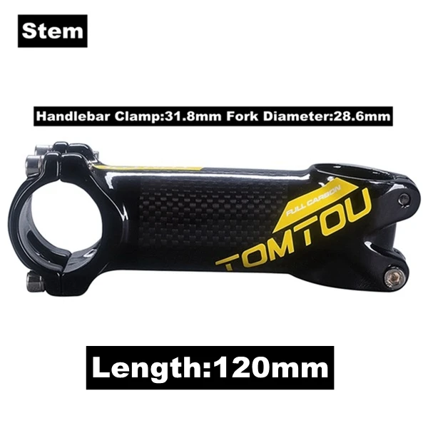 Stem 120MM TOMTOU желтый глянцевый 3K углеродный руль MTB велосипед наборы велосипед подъем/плоский руль+ подседельный штырь+ ствол-TS6T39 - Цвет: Stem 120MM