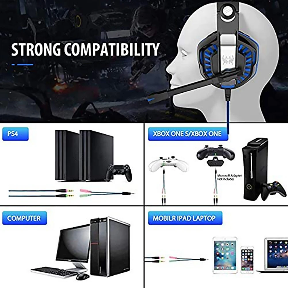 Over ear Gaming Calling Headphones Light Computer 2 LED with Microphone for G200 Gen Outdoor Enjoyable Earphone Ornament