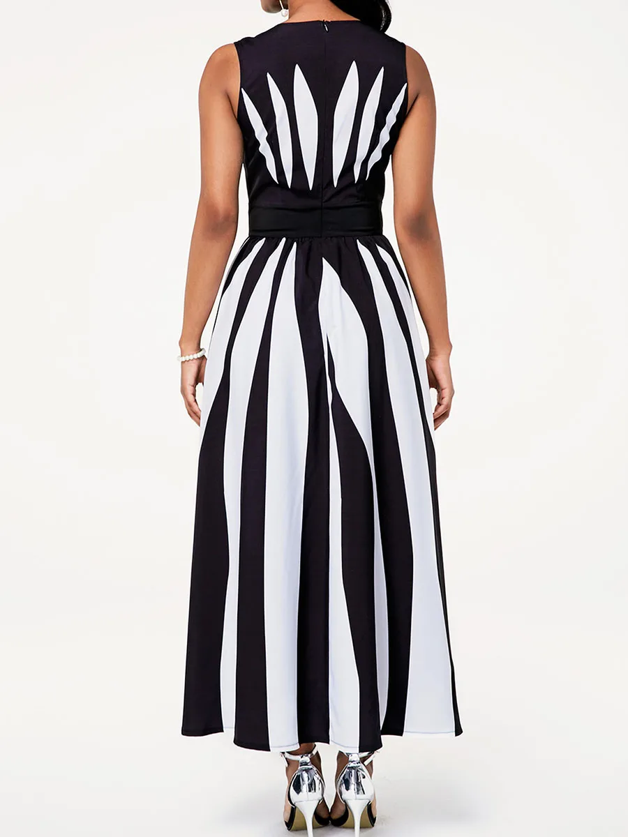 Skup Plus rozmiar czarny i biały color block Maxi sukienka kobiety tunika bez rękawów elegancki biurowa, damska lato długa sukienka damska odzież robocza