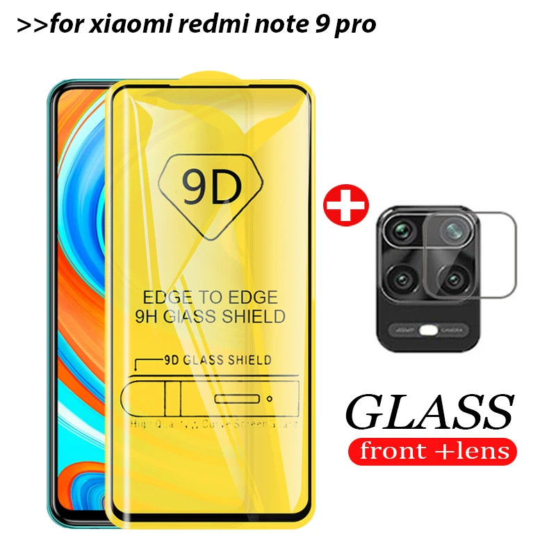 Стекло 2 в 1 для Redmi Note 9 pro закаленное стекло полностью клеящееся переднее +