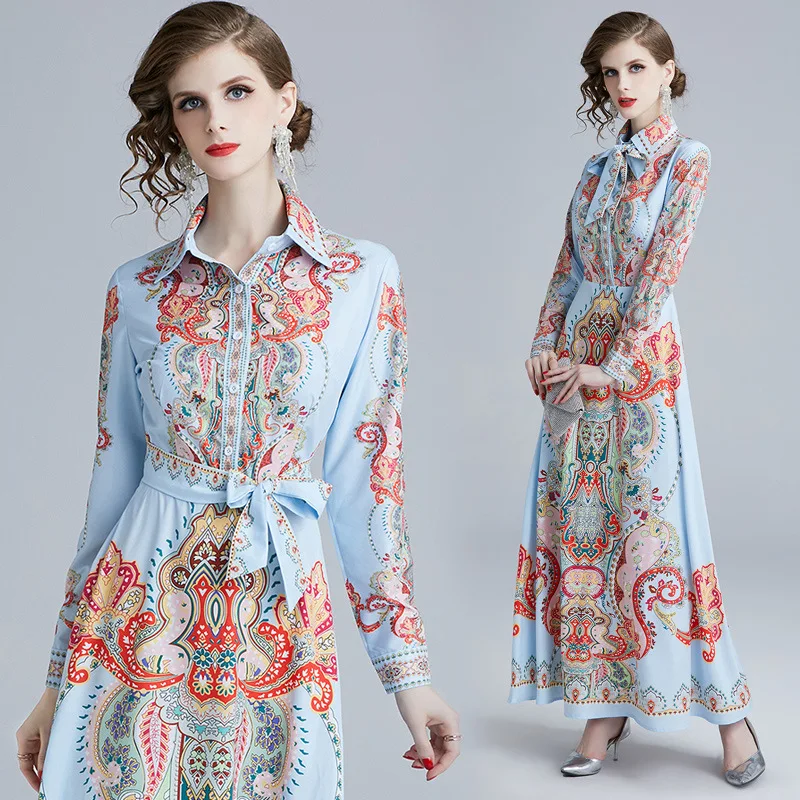 

Photo Shoot 2019 New Products-Style WOMEN'S Dress Europe And America Palace Printed Swinging Skirt Dress