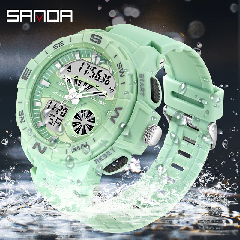 SANDA Men's Watches Black Sports Watch LED Digital 5ATM Waterproof Military Watches S Shock Male Clock Relogios Masculino 6037