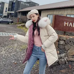 2019 Женское зимнее теплое пальто с капюшоном размера плюс, куртка с хлопковой подкладкой, Женская длинная парка, женская меховая стеганая