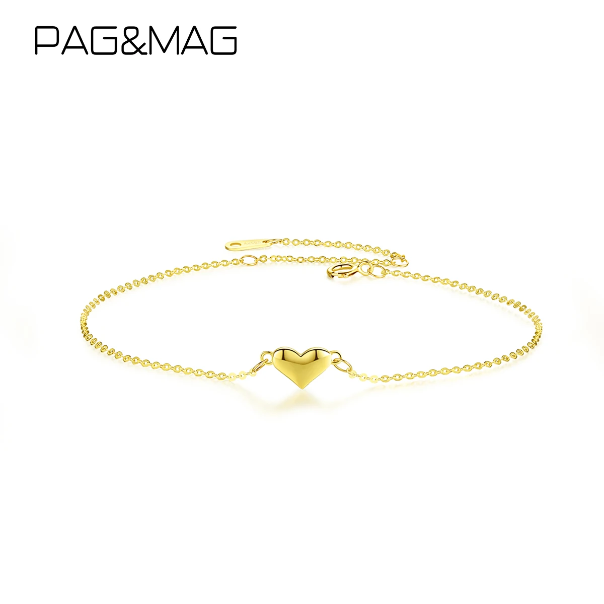 PAG & MAG Аутентичные 14K золото минимализм сердце Шарм Браслеты для женщин желтое 585