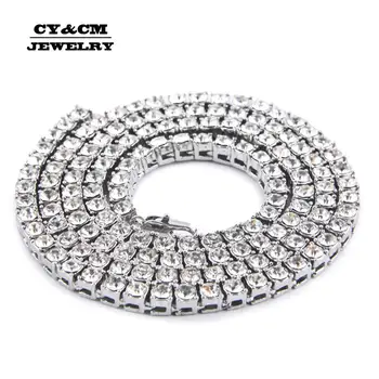 

Mens Hip hop Necklace Iced Out 1 Row 5mm Rhinestone Bling Crystal Tennis Chains Women Necklace chain 18inch-30inch Drop shipping