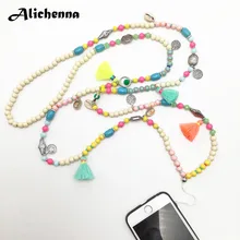 Цветные деревянные бусины с кисточками, цепочка для мобильного телефона, ожерелье в богемном винтажном этническом стиле, ожерелье с кристаллами, лучший подарок для банкета