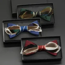 Свадебный Жених мужской галстук-бабочка жениха высокого класса мужской унисекс подарки корейский деловой, банкетный галстук-бабочка с перьями(коробка только для демонстрации