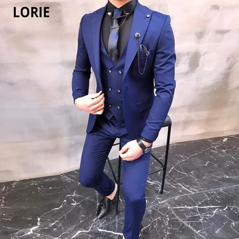 

LORIE Fashion Prom Party Suits Bridegroom Wedding Tuxedos Tailored Spring Fall Banquet Dinner Business Suits Jacket+Pants+Vest