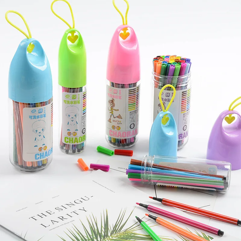 

New Lucky Bottle Student Toy Brushes 12/18/24/36 Color Watercolor Pen Set for Children's Painting Tools