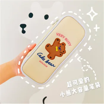 

Kawaii Canvas Cartoon Bear Large Capacity Pencil Bag School Stationery Products Promote Gifts for Boys and Girls