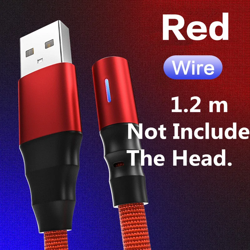 360 анти-сгибающийся светодиодный магнитный кабель для передачи данных для Iphone, HUAWEI, samsung, Xiaomi, 3A, шнур для быстрой зарядки мобильного телефона - Цвет: 1.2m red wire
