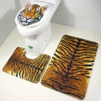 

Art Tiger Leopard Pattern Toilet Floor Mat Three-Piece Non-Slip Absorbent Bathroom Mat 3-Piece Set Creative Home Decoration
