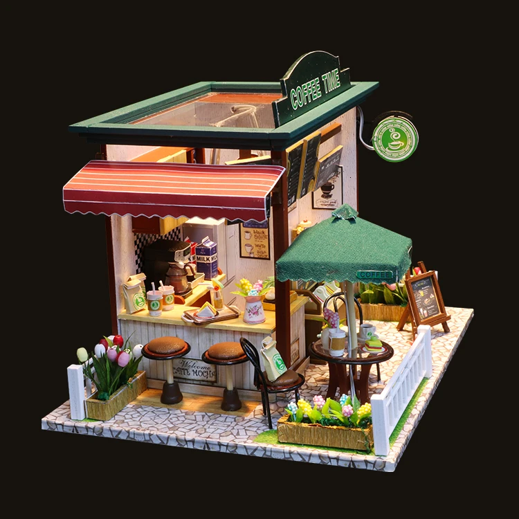 Кофейное время магазин Кукольный дом 3D ручной работы Miniaturas деревянные DIY Миниатюрные наборы кукольный домик светодиодные фонари детские игрушки для детей C006