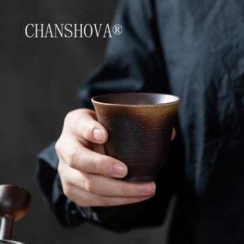 

CHANSHOVA Chinese retro Handmade Random Texture High Temperature Firing 50ml Pottery Teacup coffee cup China ceramics H404