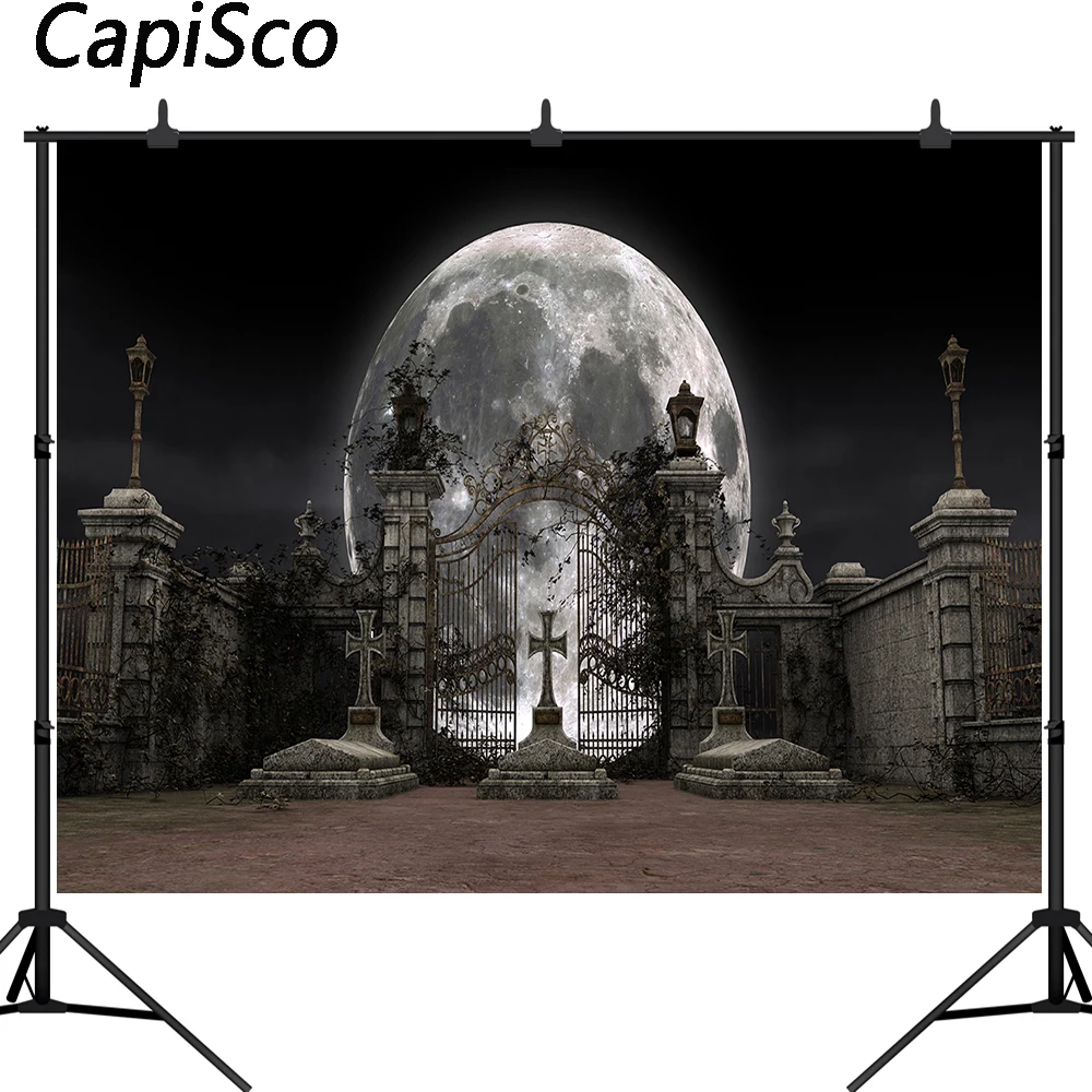 

Фон для фотосъемки на Хэллоуин, лунная ночь, кладбище