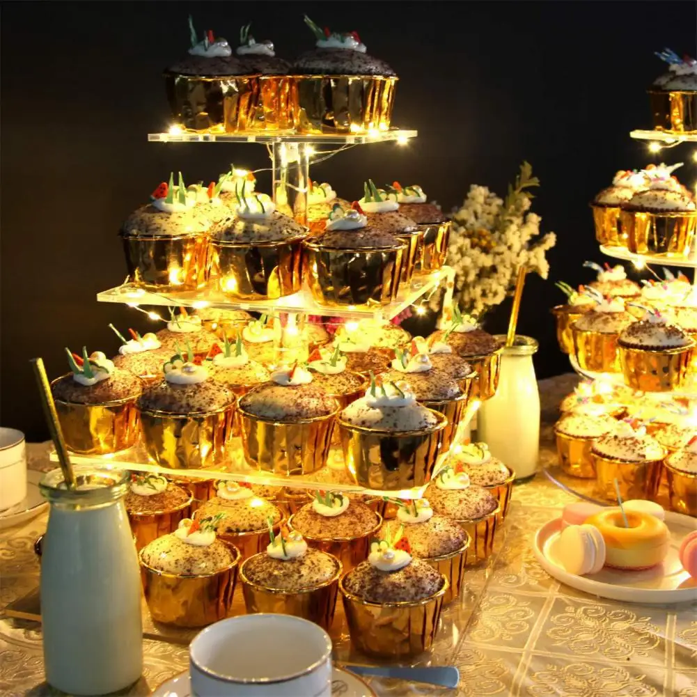 4 Tiers LED Light Cake Stand Acrylic Cake Display Stand Transparent Tray Cupcake Holder Wedding Birthday Cake Rack Decor Tools - Image 2