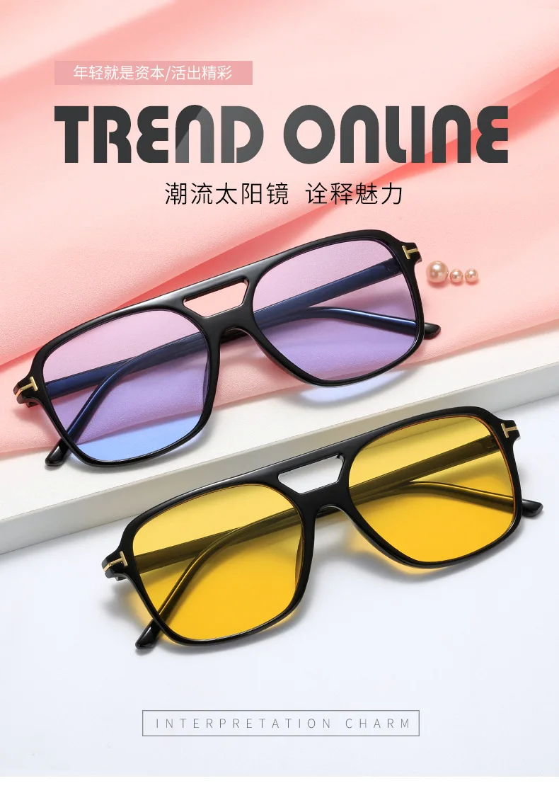 big frame sunglasses Fashion Rectangle sunglasses women men brand design Tom Ford Candy-colors oversized Flat top sun glassses Double Bridge Eyewear big square sunglasses