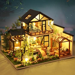 Grande maison de poupée légère en bois, Kit de construction Miniature, modèle de maison en bois de Style japonais, meubles, jouets pour enfants, cadeaux pour adultes 