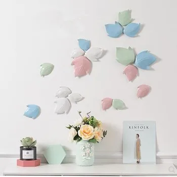 

Wall stickers crafts, ceramic leaf wall decoration, creative home office background wall three-dimensional decorations