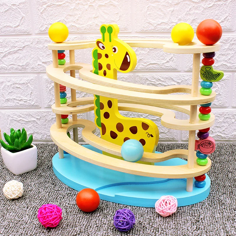 

Giraffe Ball Bearing Tower Wooden Camera Track Inertia Glide Toy Visual Focus Training Children Building