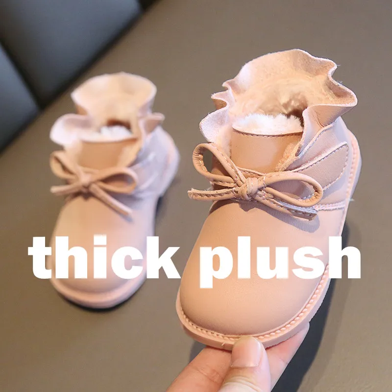 thick pink Осень-зима От 1 до 3 лет для девочек полусапожки детские, с мягкой подошвой в стиле принцессы хлопковые сапоги для детей; детская обувь; детские, для тех, кто только начинает ходить - Цвет: thick pink
