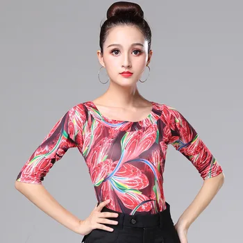 

Latin Tops Women Dance Basic Clothing Dancewear Sexy Modern Ballroom Samba Tango Flamengo Dancing Practice T-shirt Costume Dance