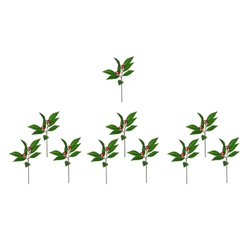 

10PCS Artificial Green Plants Fake Tree Leaves Tea Leaves Red Fruits Flower Arrangements Flower Materials