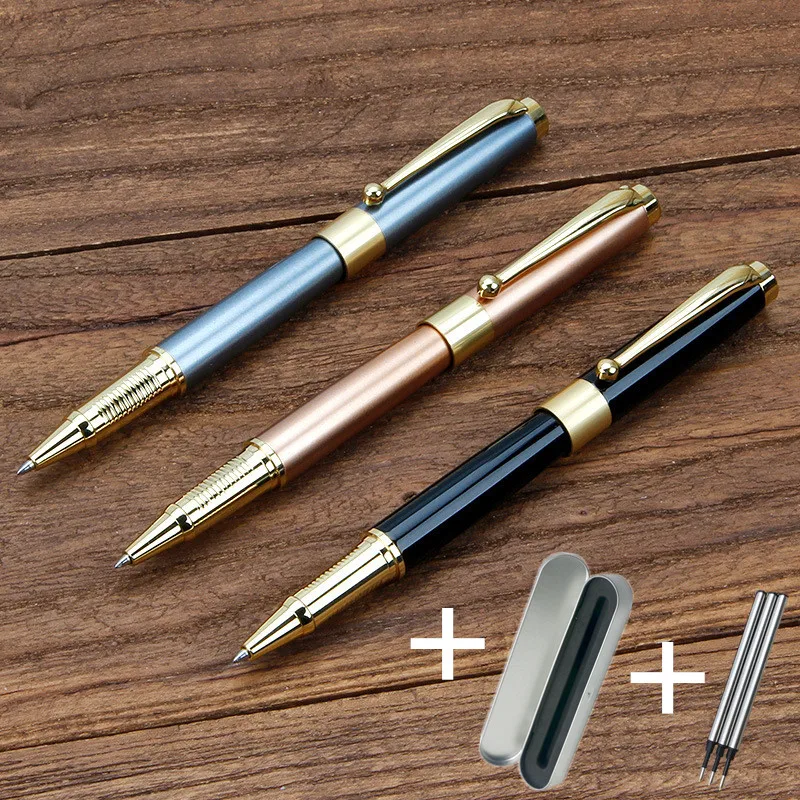 

1 Metallic Gel Pen + 3 Refills Luxury 3 Colors Brown Sign Gel Pens Gift for Men Stationery Office Rose Gold Metal Ballpoint Pen