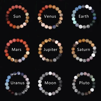 Universe Eight Planets Bracelet Men Natural Stone Solar system Beads Bracelet for Women Jewelry Yoga Chakra Lover blue bracelets