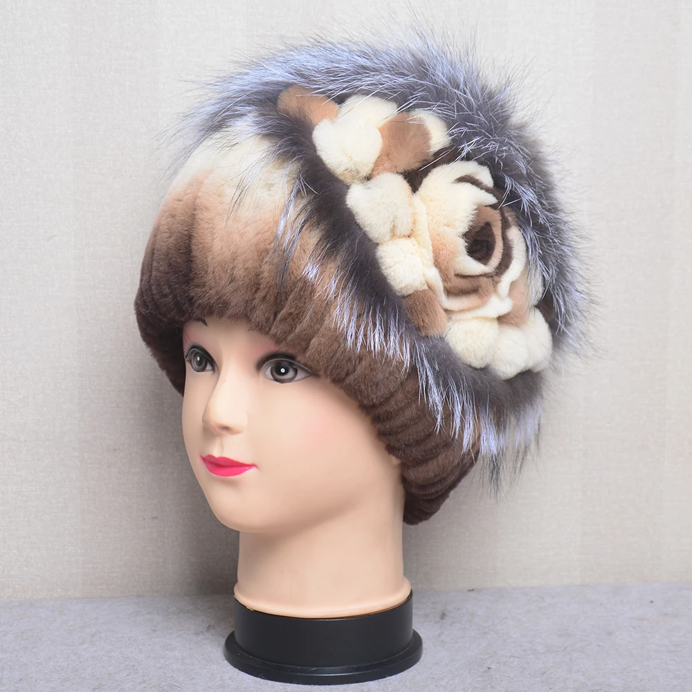 Winter Women 100%Natural Rex Rabbit Fur Cap Lady Warm Authentic Rex Rabbit Fur Caps Good Elastic Real Fur Hats Warm Beanies 6