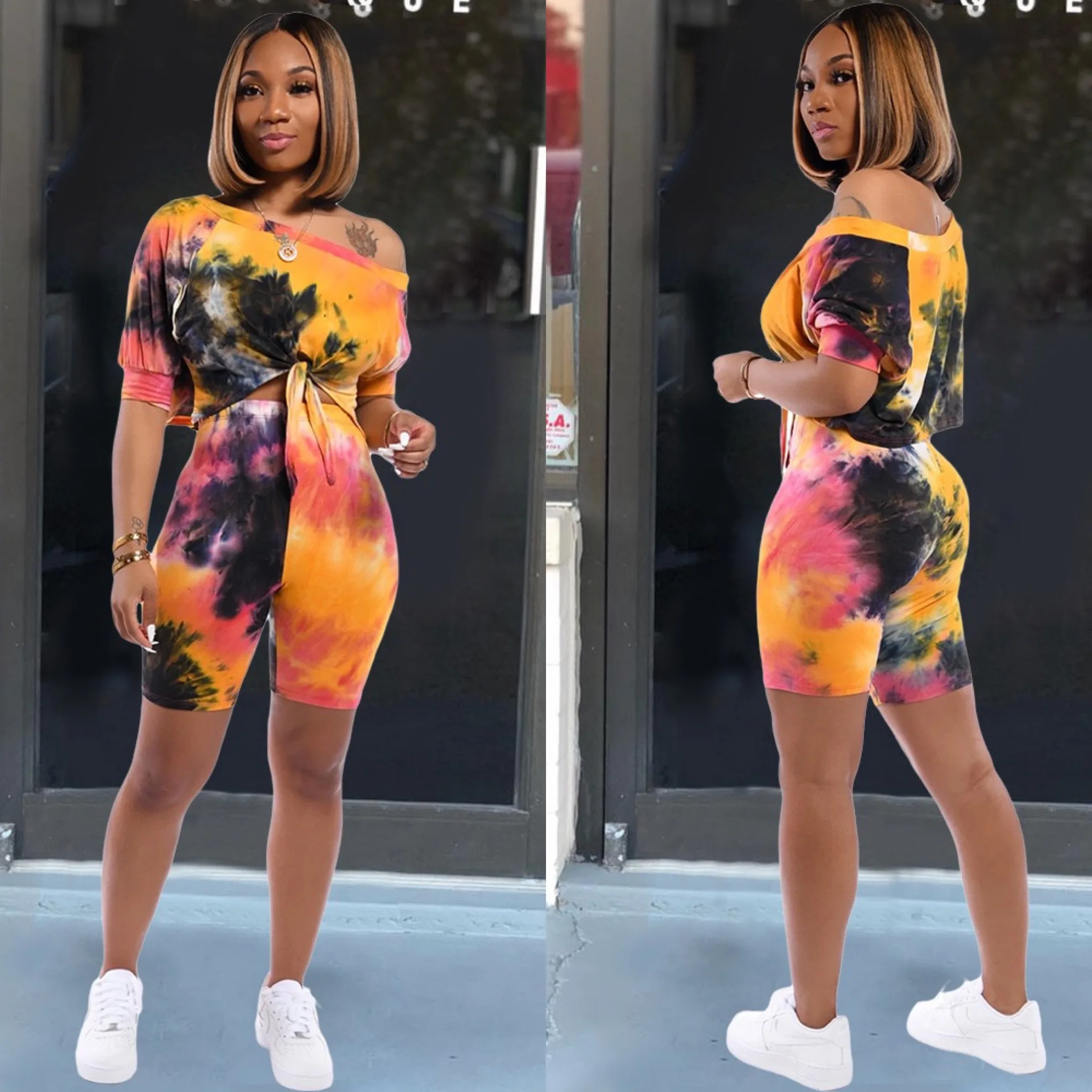 Женский комплект из 2 предметов летний двух предметов: футболка с принтом тай дай