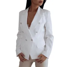 Women Blazer Double Breasted Solid Color Blazer Long Sleeve Coat Female Suit Ladies Blazers Office Lady Tops Outerwear
