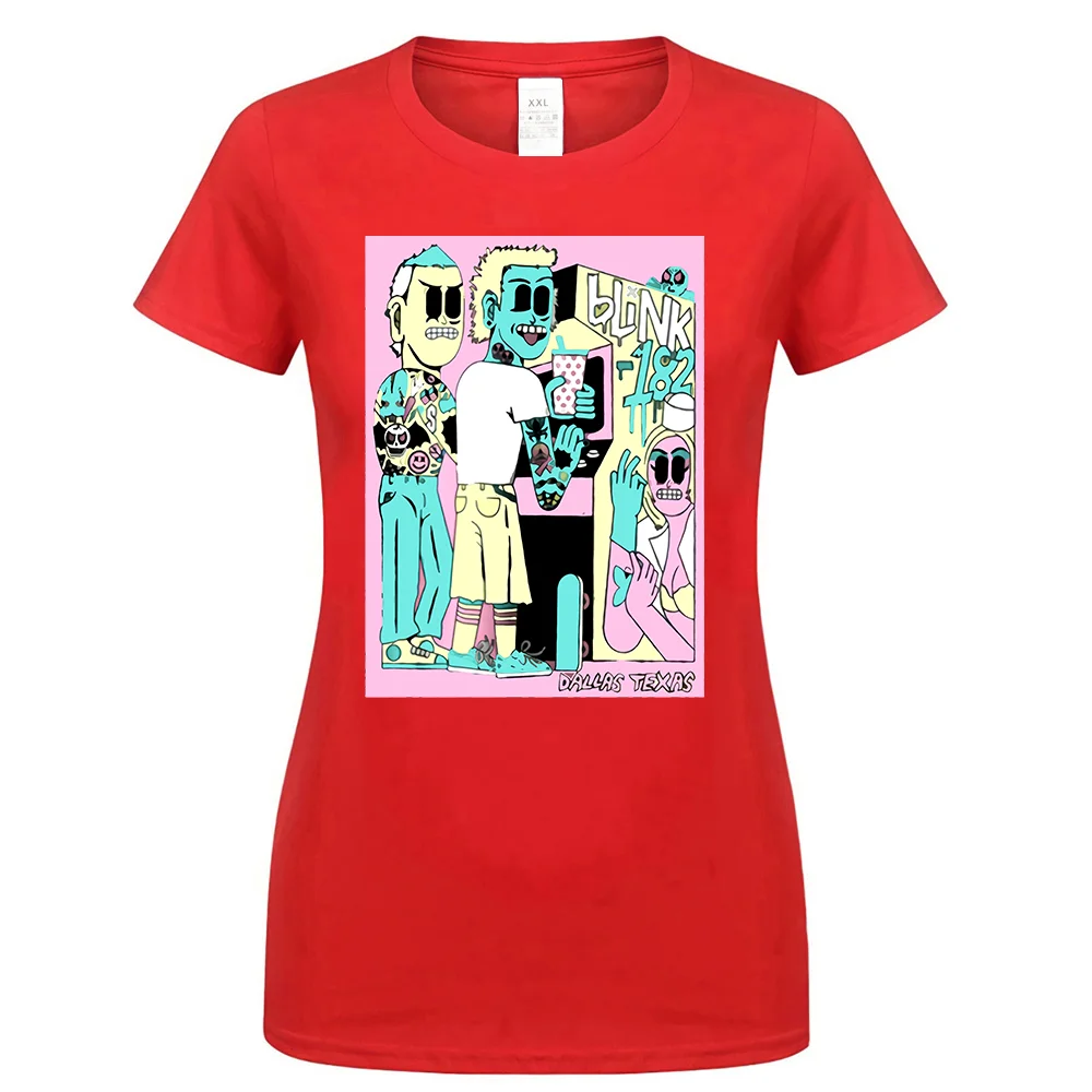 women red Blink 182 Tour Dallas Texas 2 августа Футболка стильная круглая футболка - Цвет: women red