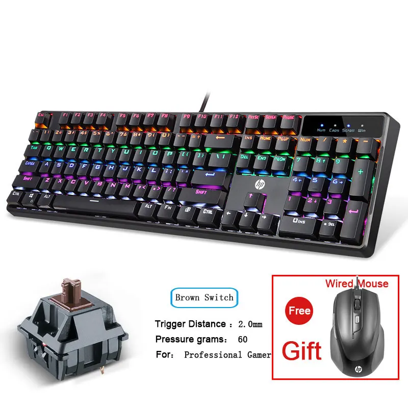 Оригинальная механическая клавиатура hp, ноутбук, компьютерный игровой переключатель Cherry, предложение, проводная мышь для подарка, 104 клавиш, клавиатуры