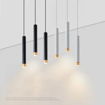 

Cylinder Dimmable LED Pendant Lights Long Tube Lamps Dining Room Shop Bar Decoration Cord Pendant Lamp Background Wall Lighting