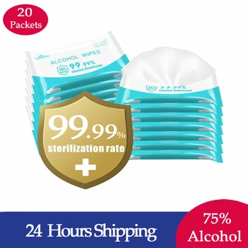 

In Stock 20 Packet 10 pcs/Packet 75% Alcohol Antiseptic Cleanser Portable Disinfection Antiseptic Pads Swabs Wet Wipes