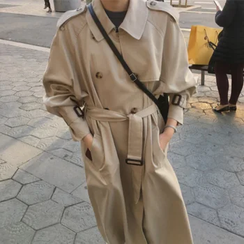 

2019 Autumn Windbreaker Women Double Breasted Long Trench Coat Korean Ladies Streetwear CH726