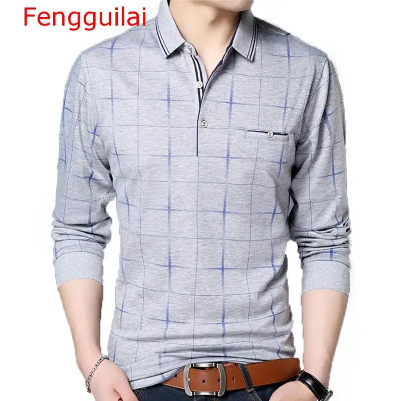 Fengguilai 2019 модная брендовая мужская рубашка поло в клетку для фитнеса с карманами