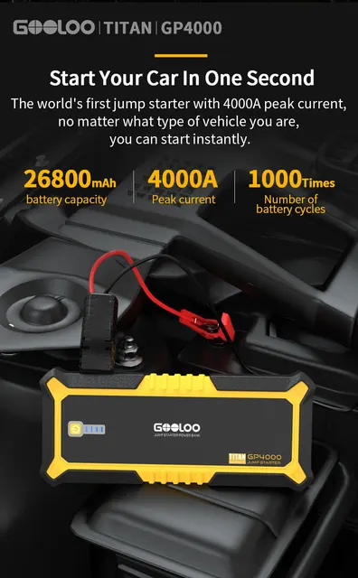 GOOLOO 4000A Super Capacity Car Jump Starter 26800mAh Portable Automotive  Power Bank 12V External Vehicle Battery Charge Booster - AliExpress